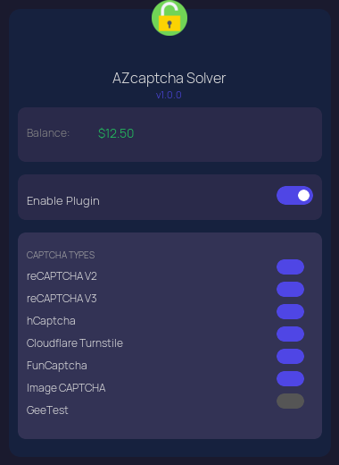 AZcaptcha Extension Popup